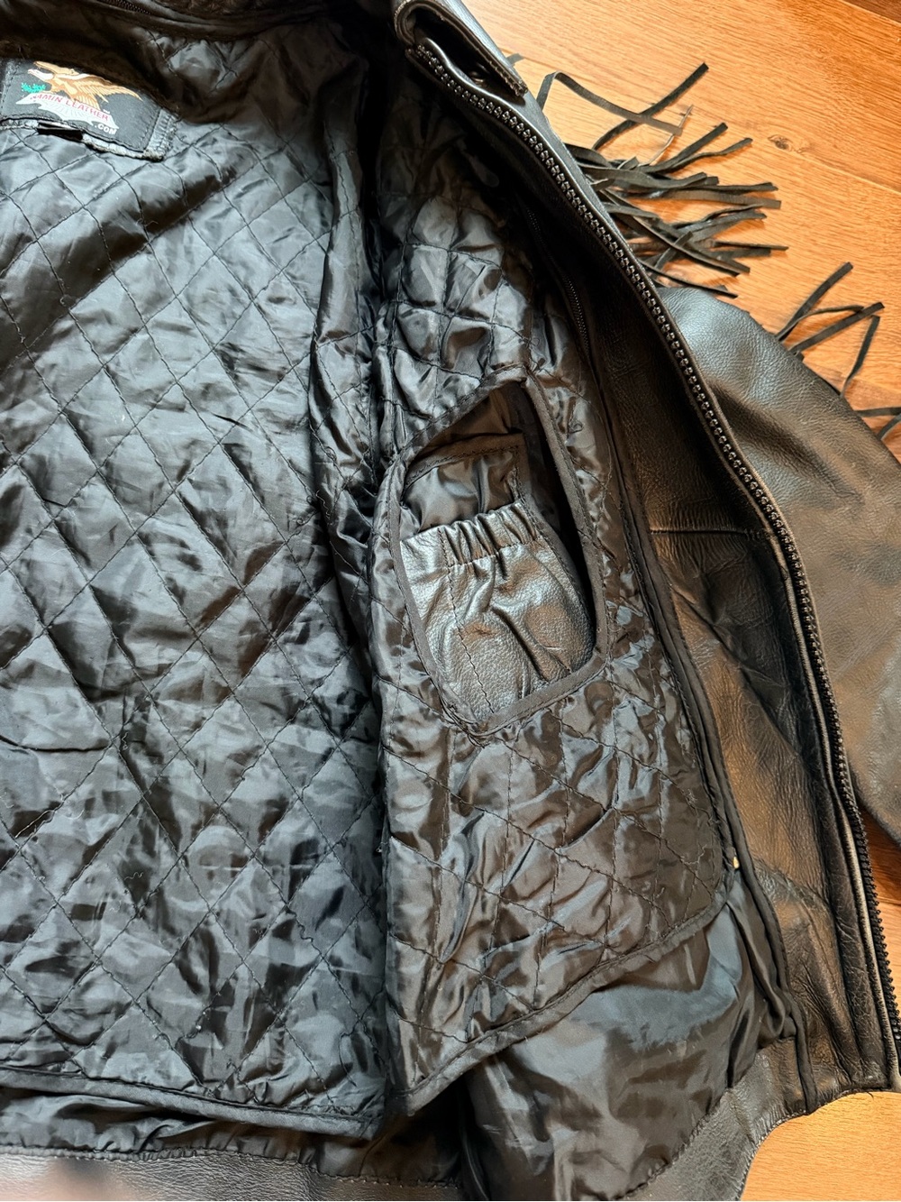 Men's Black Leather Fringe Jacket with Snake Flame Accents - Picture 10 of 13